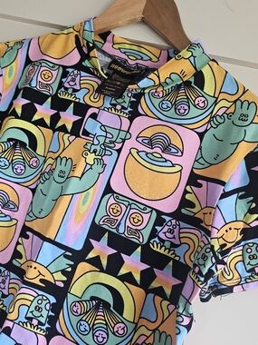 Nooworks Dreyfus Mock Neck Multicolor Graphic Crop Top Size XL